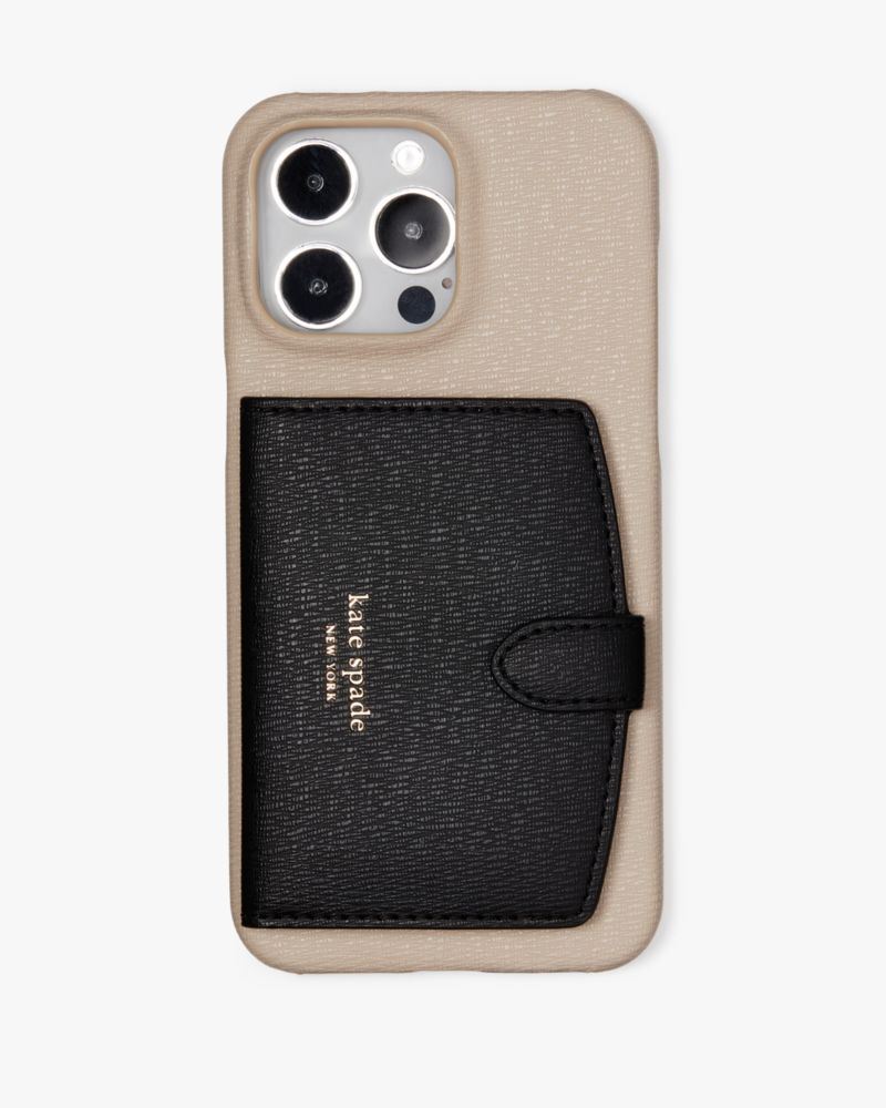 Kate Spade Morgan Colorblocked Iphone 15 Pro Max Cardholder Case In Earthenware Black