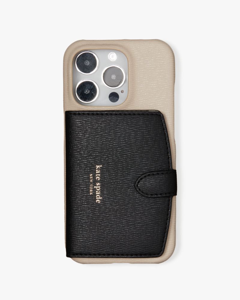 Kate Spade Morgan Colorblocked Iphone 15 Pro Cardholder Case In Earthenware Black