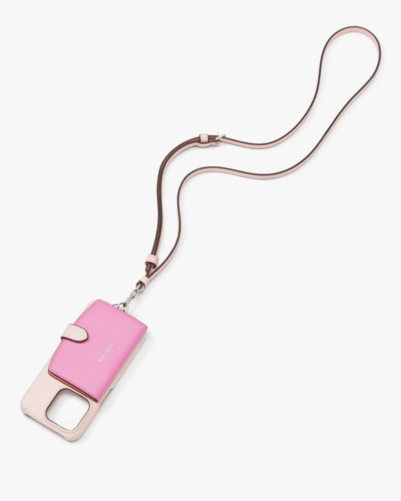 Kate Spade Morgan Colorblocked Iphone 15 Pro Cardholder Crossbody In Crepe Pink