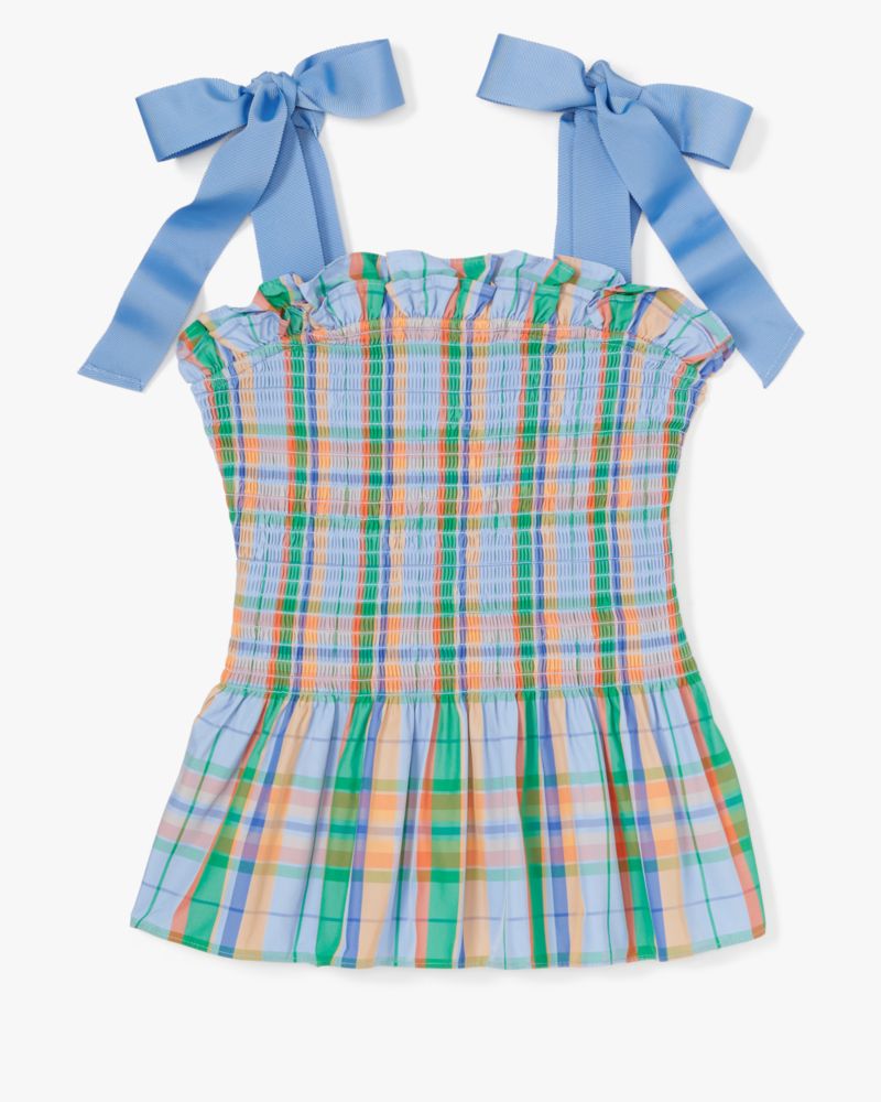 Shop Kate Spade Sunshine Madras Smocked Top In Cosmic Zen