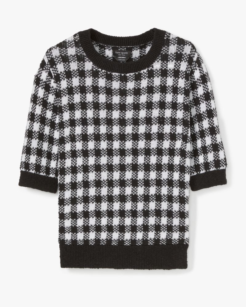 Shop Kate Spade Texture Gingham Sweater In Black/cream
