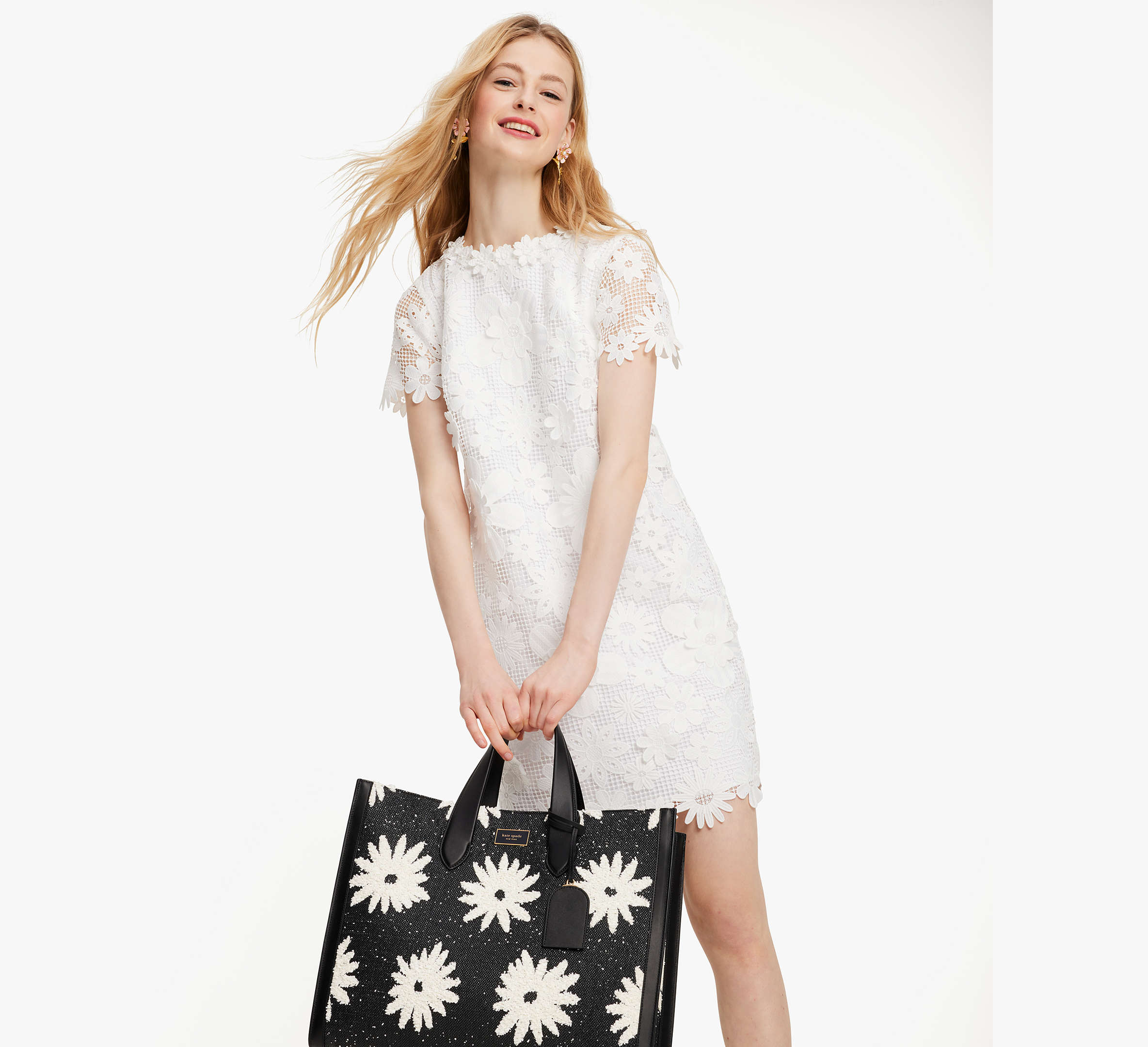Kate Spade Floral Lace Shirtdress In Fresh White