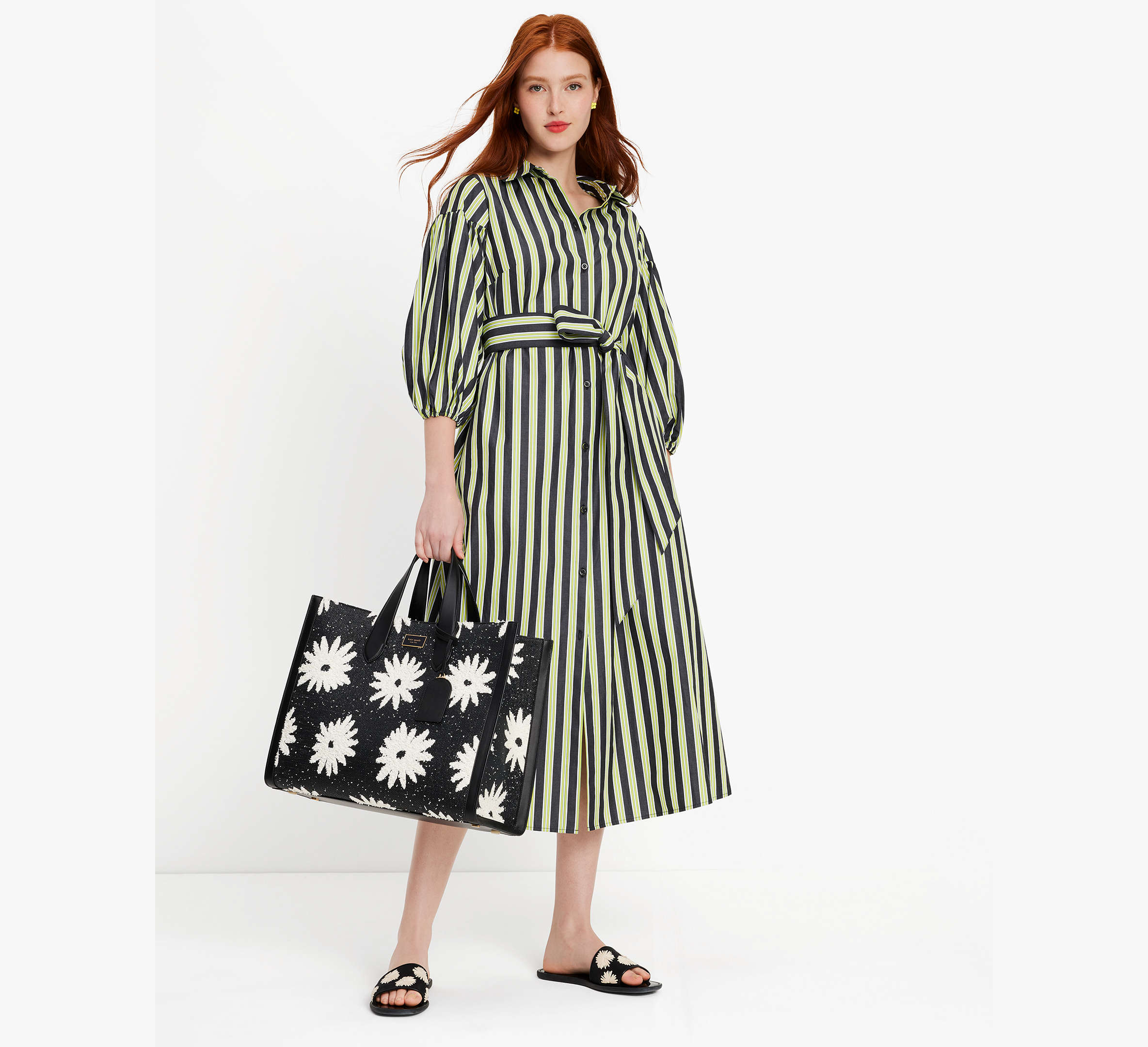Kate Spade Springtime Stripe Shirtdress In Wasabi/black/verte