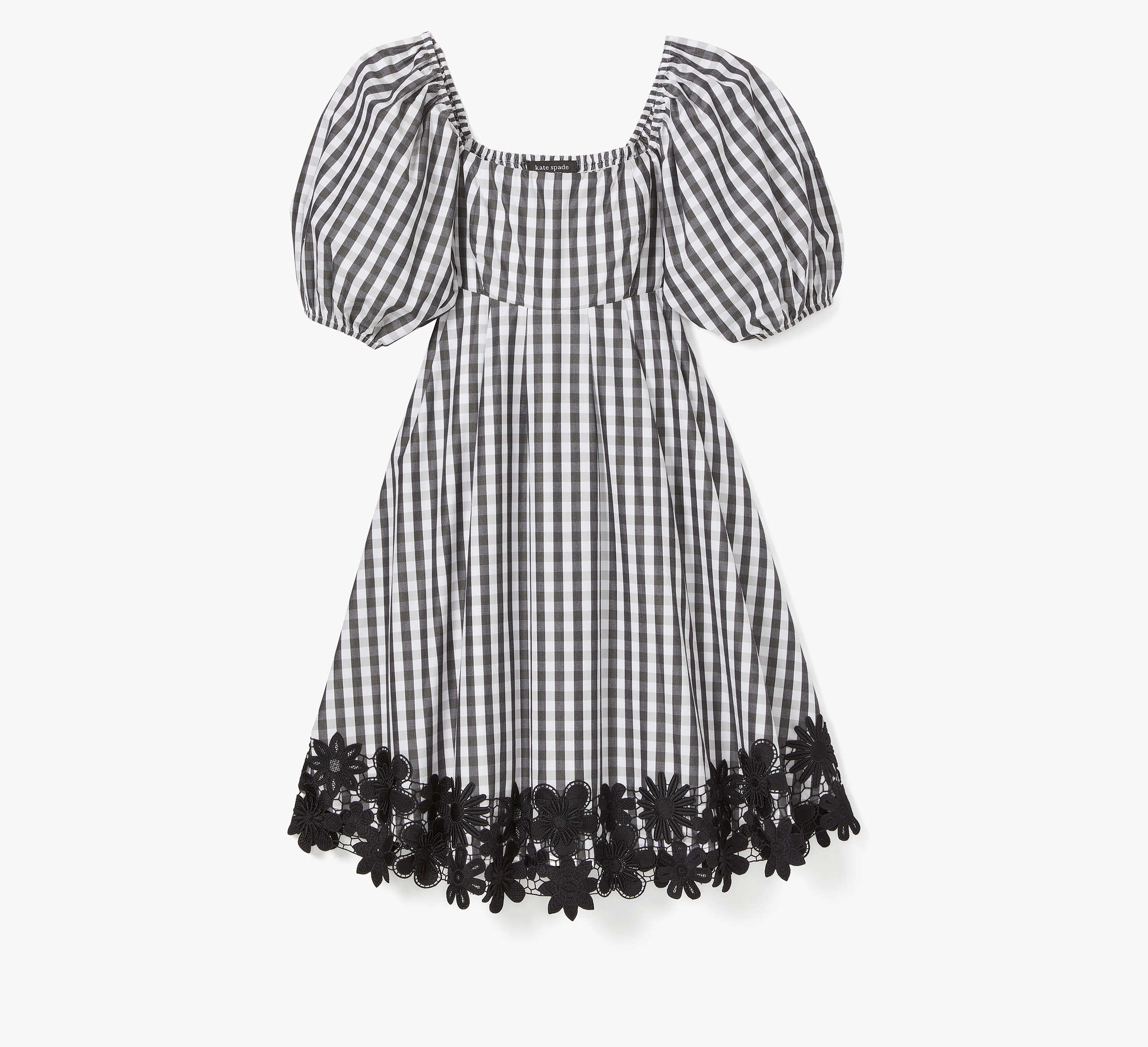 Shop Kate Spade Spring Gingham Puff Sleeve Dress In Black/fresh White