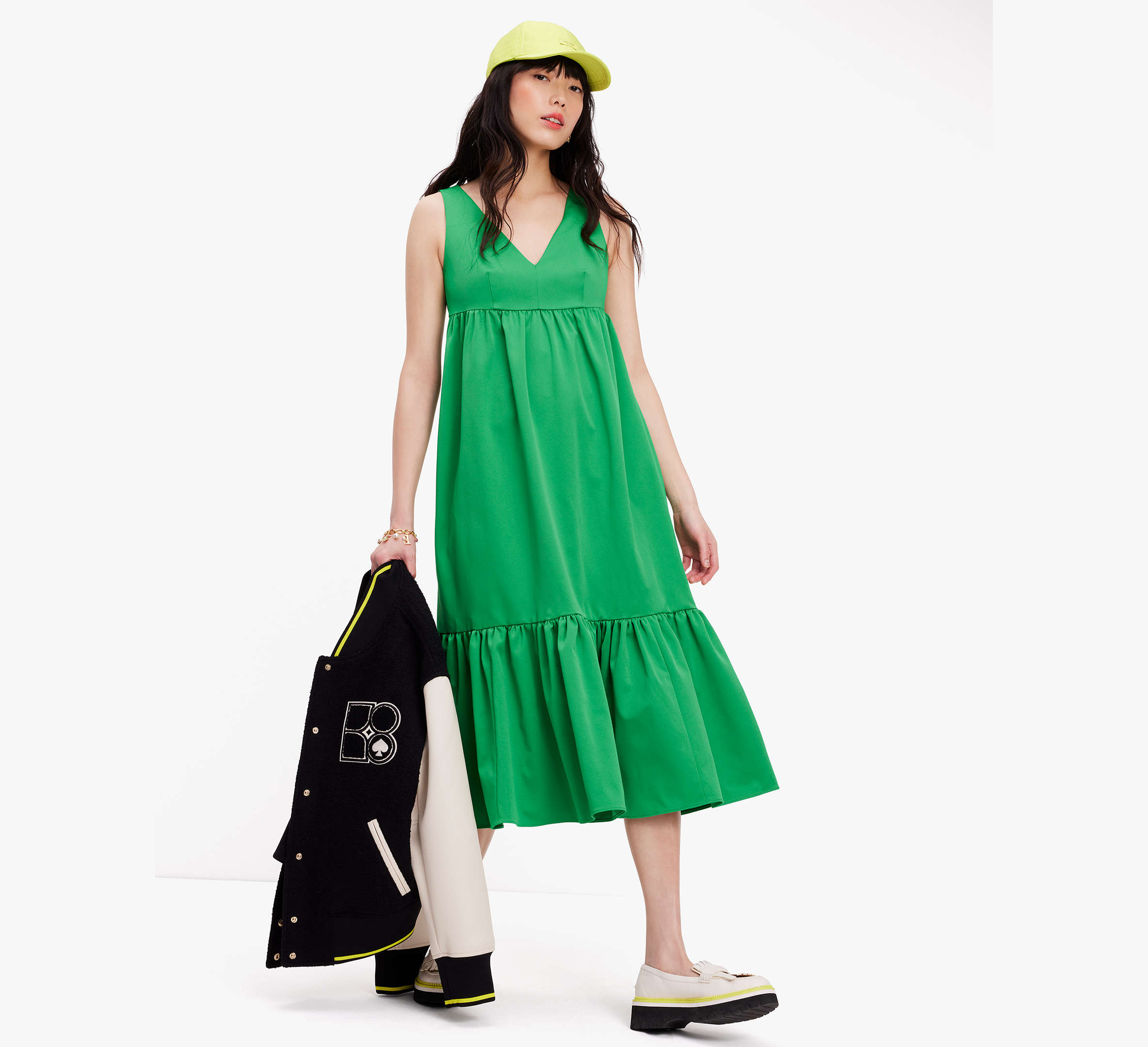 Kate Spade Faille V-neck Midi Dress In Vert De Terre