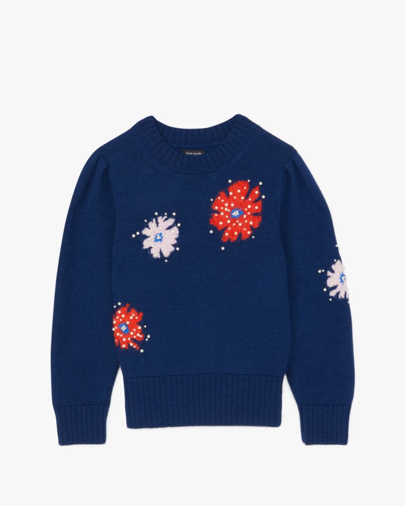 Shop Kate Spade Floral Embellished Sweater In French Navy