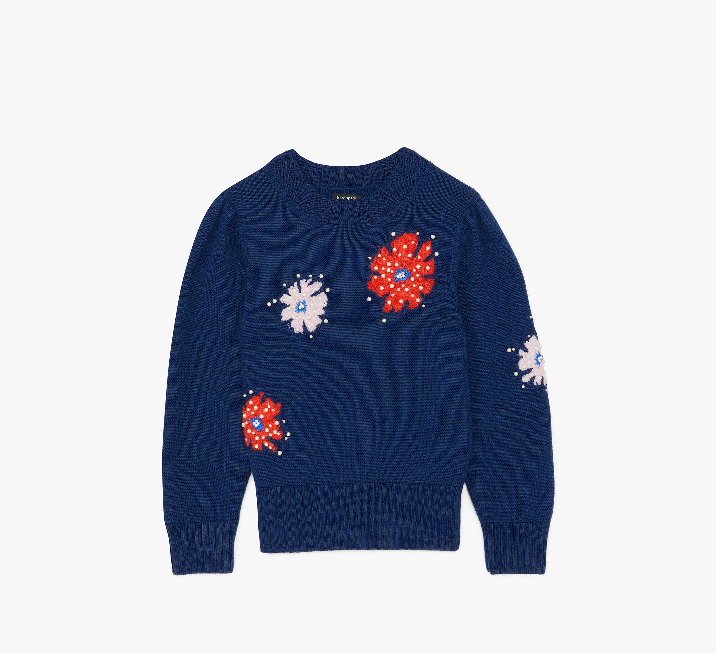 Shop Kate Spade Floral Embellished Sweater In French Navy