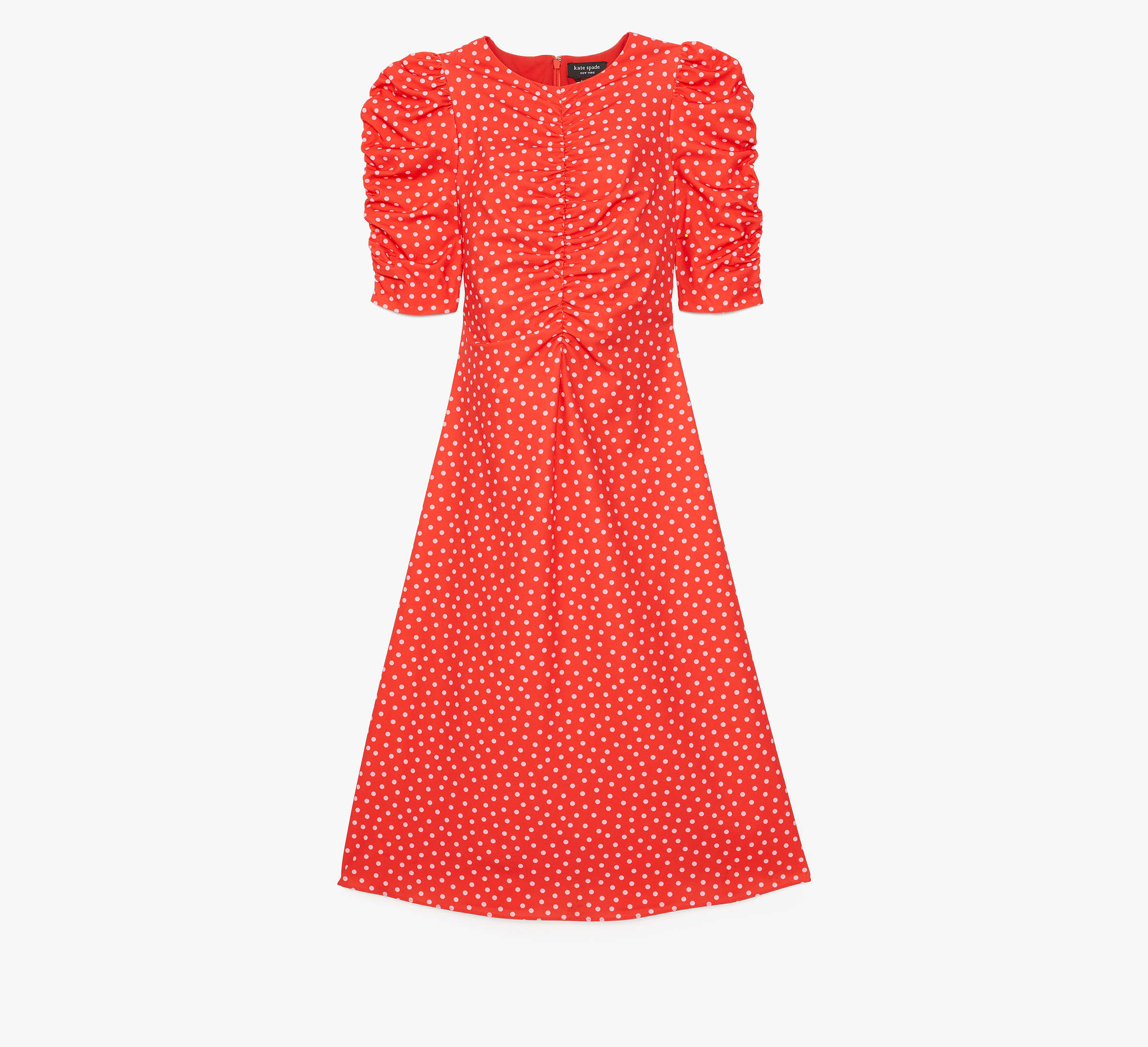 Shop Kate Spade Spring Time Dot Ruched Dress In Ponderosa Red