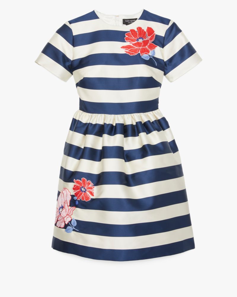Shop Kate Spade Floral Stripe Dress In Cream/french Navy