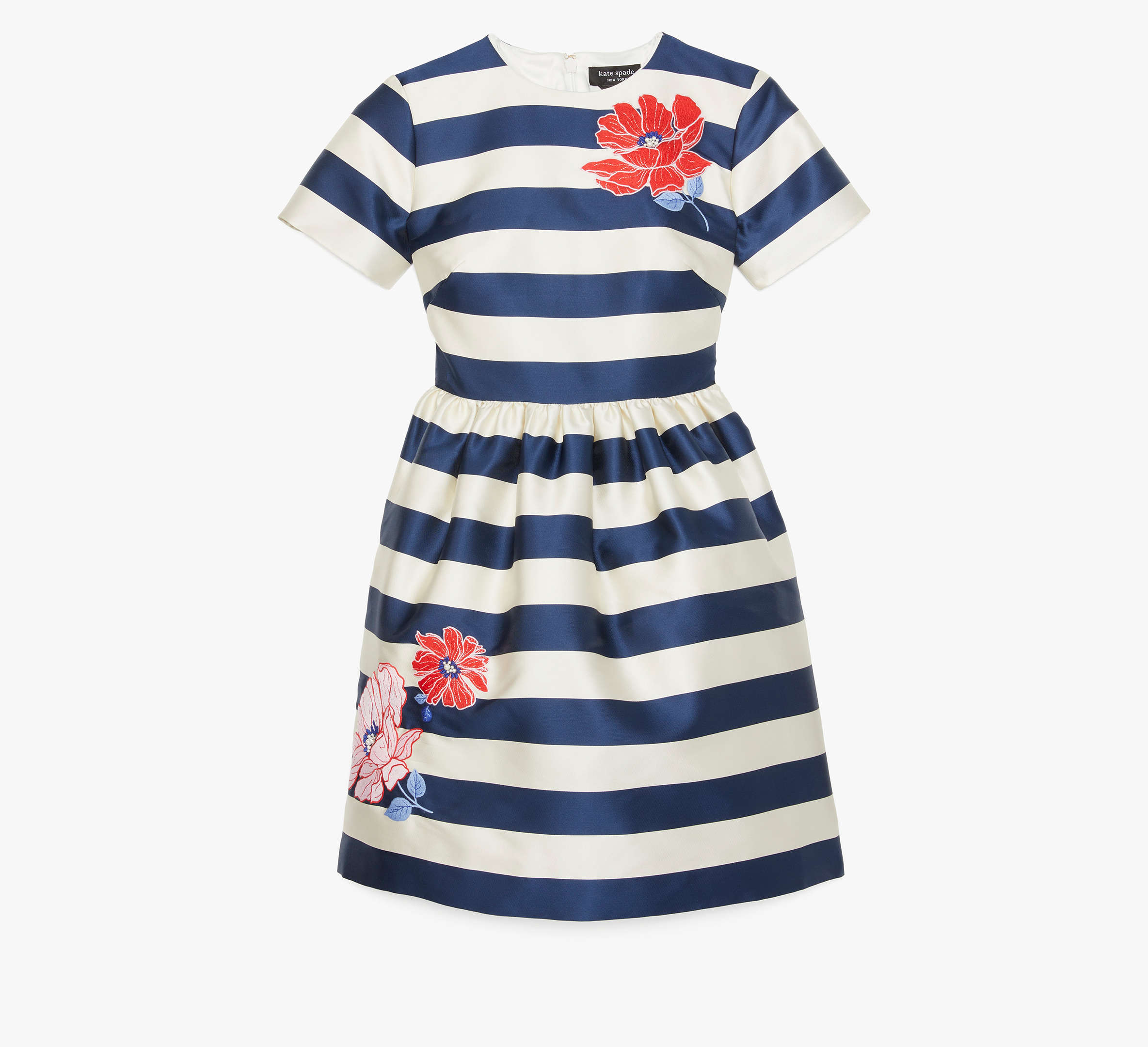 Shop Kate Spade Floral Stripe Dress In Cream/french Navy