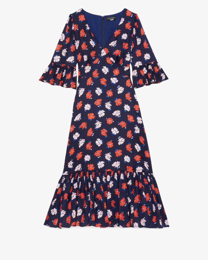 Shop Kate Spade Dotty Floral Flounce Dress In French Navy