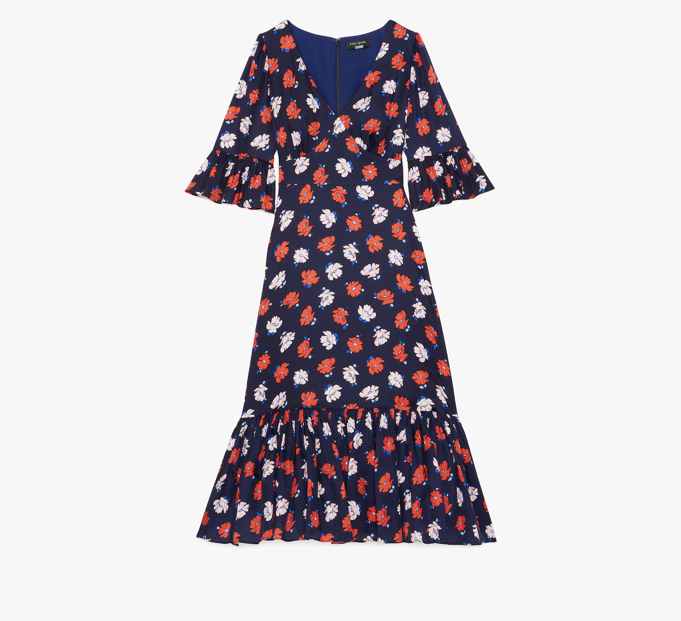 Shop Kate Spade Dotty Floral Flounce Dress In French Navy