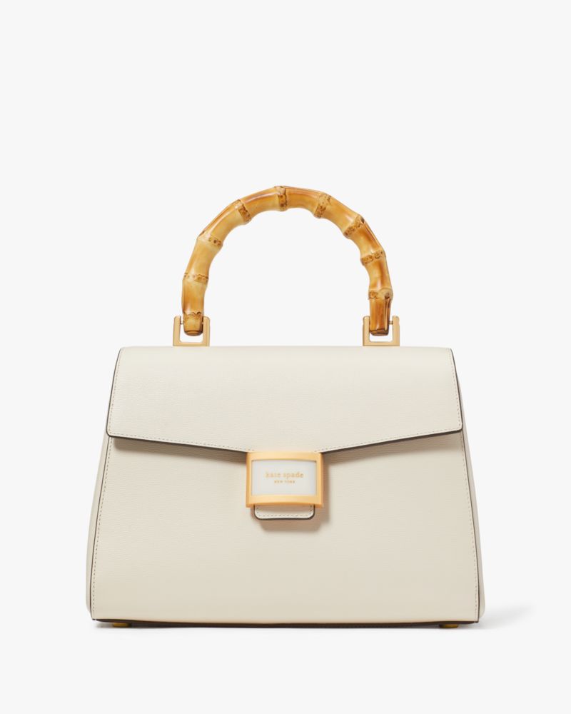 Shop Kate Spade Katy Textured Leather Bamboo Medium Top-handle Bag In Halo White