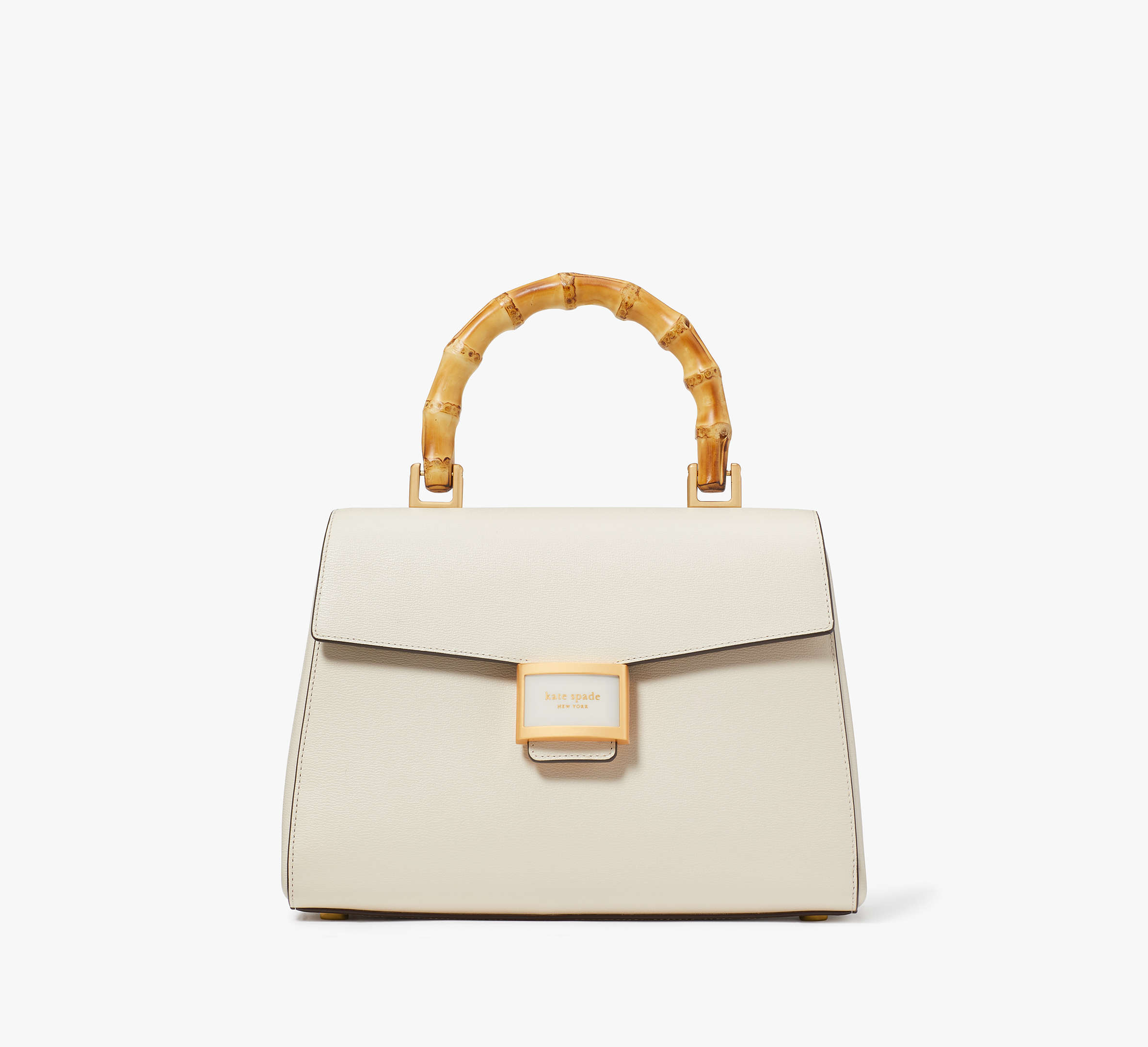 Kate Spade Katy Textured Leather Bamboo Medium Top-handle Bag In Halo White