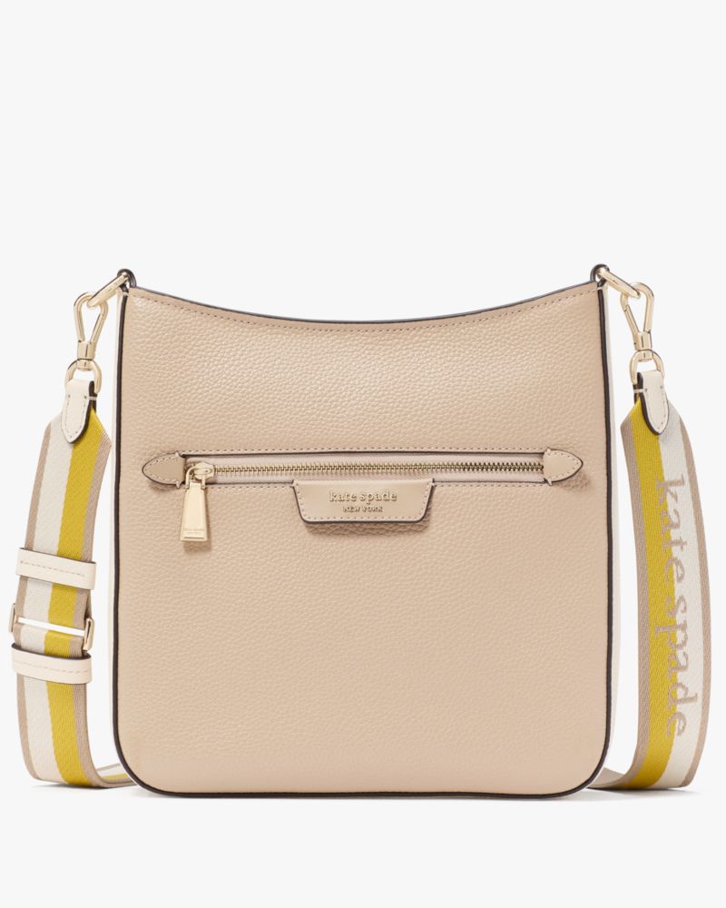 Kate Spade Hudson Colorblocked Pebbled Leather Large Messenger Crossbody In Timeless Taupe