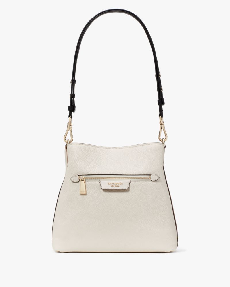 Kate Spade Hudson Colorblocked Pebbled Leather Shoulder Bag In Parchment