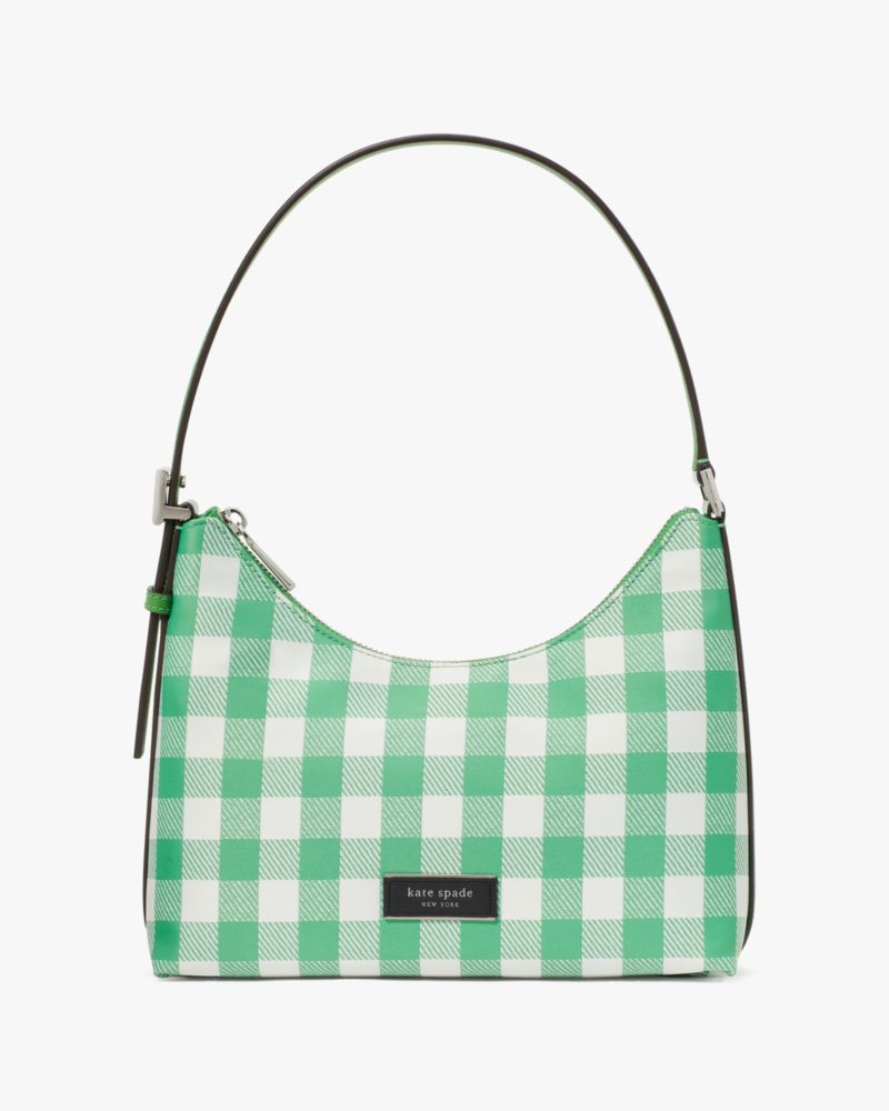 Kate Spade Sam Icon Gingham Printed Fabric Small Shoulder Bag In Candy Grass