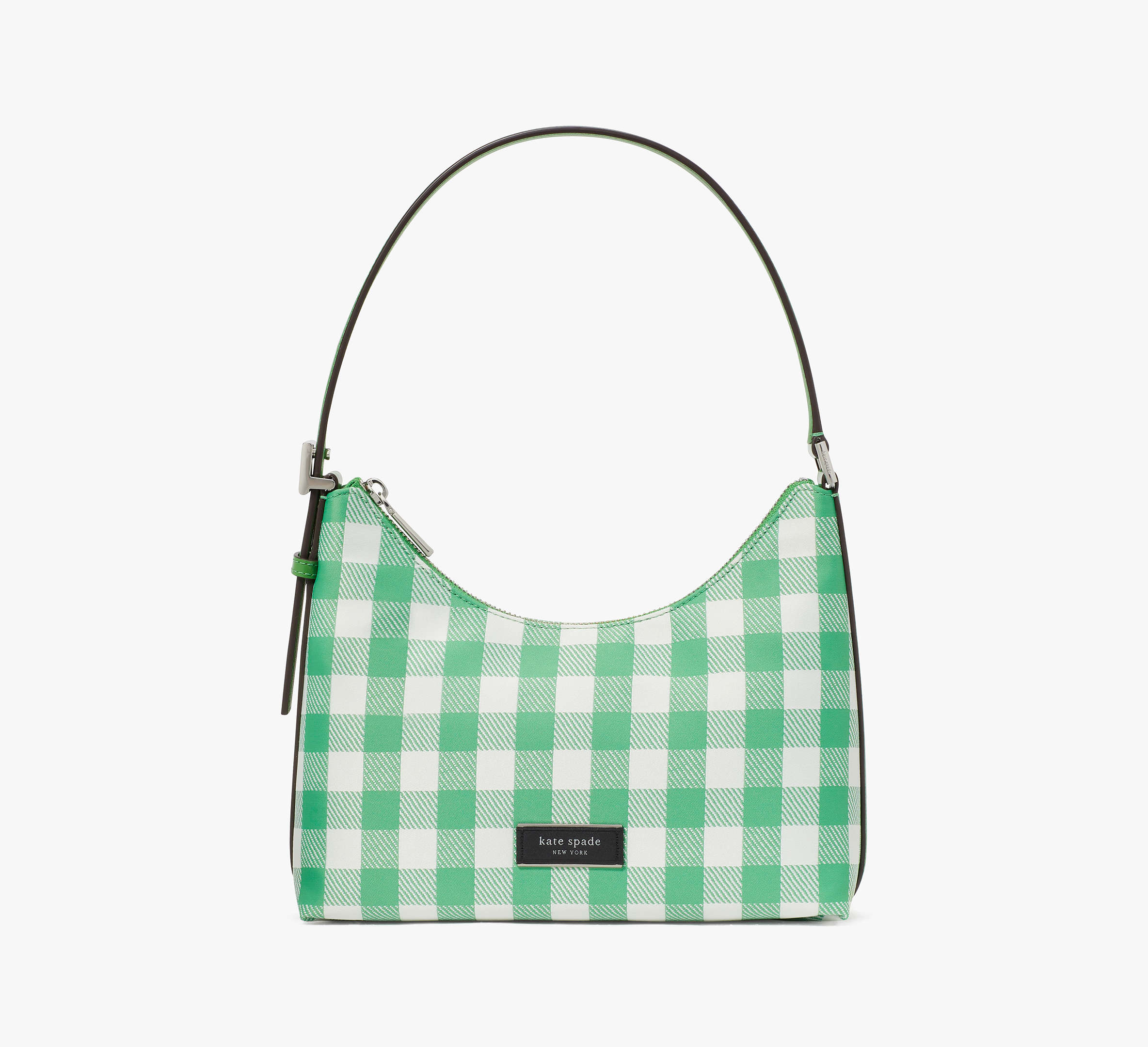 Kate Spade Sam Icon Gingham Printed Fabric Small Shoulder Bag In Candy Grass
