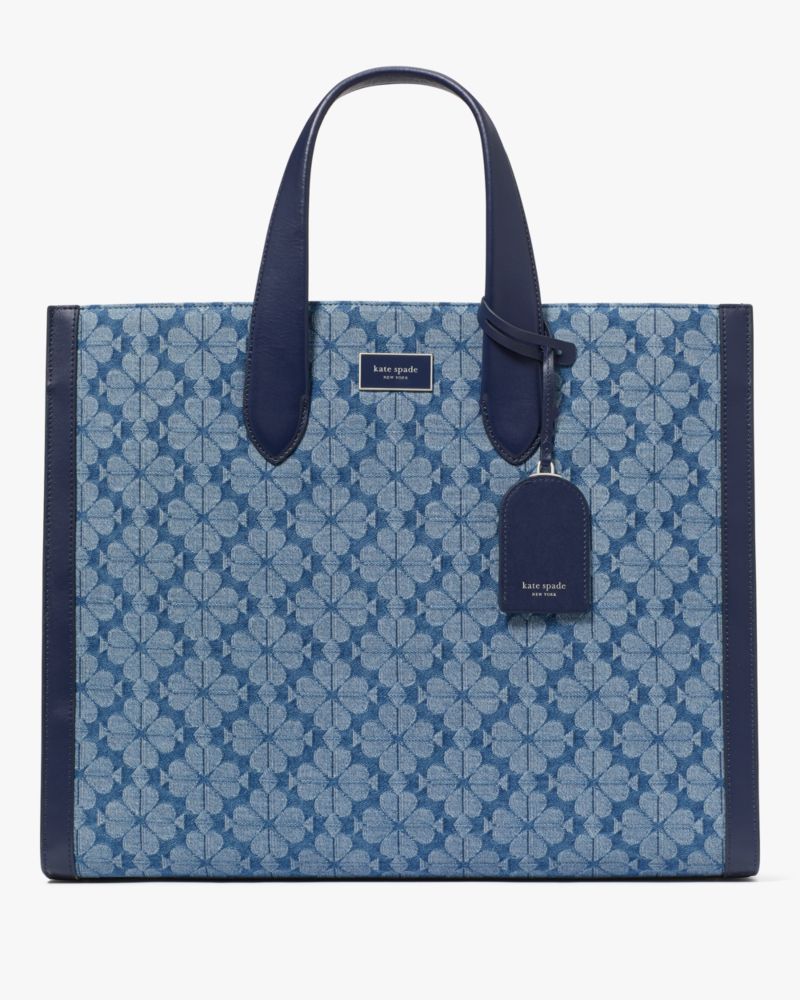 Kate Spade Spade Flower Jacquard Denim Manhattan Large Tote In Blue