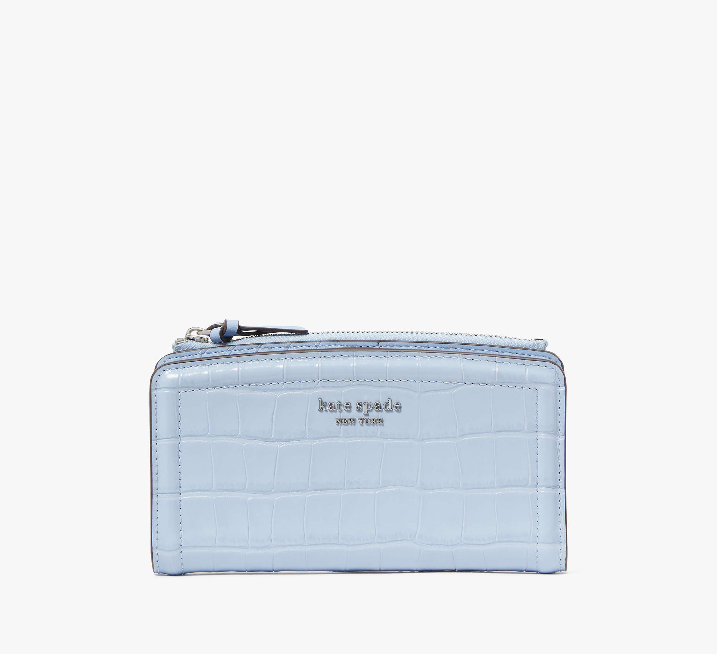 Kate Spade Knott Croc-embossed Zip Slim Wallet In Blue