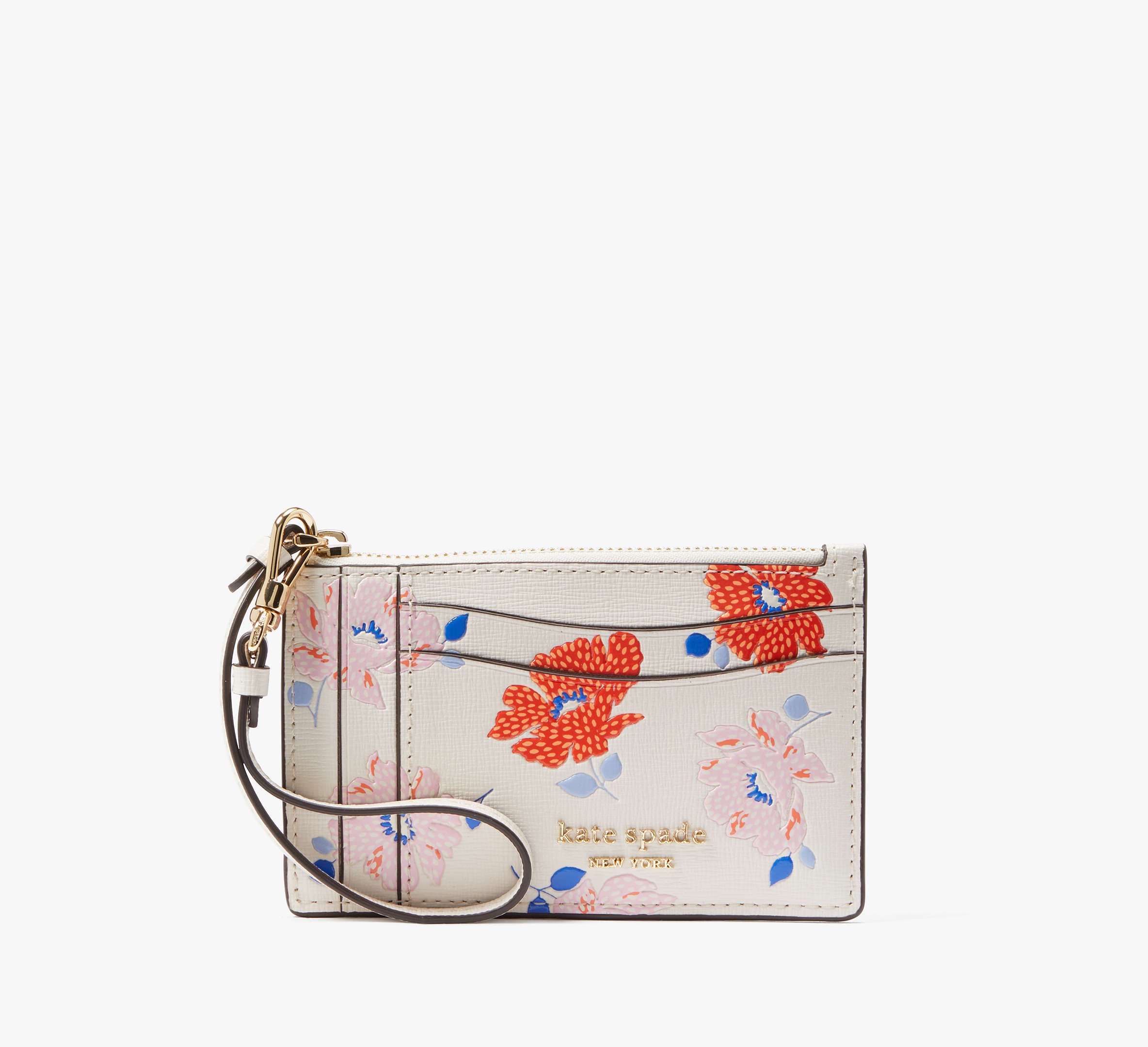 Kate Spade Morgan Dotty Floral Embossed Card Case Wristlet In White