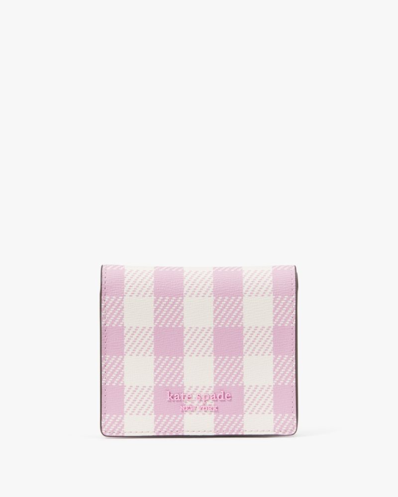 Kate Spade Morgan Gingham Field Small Bifold Wallet In Berry Cream