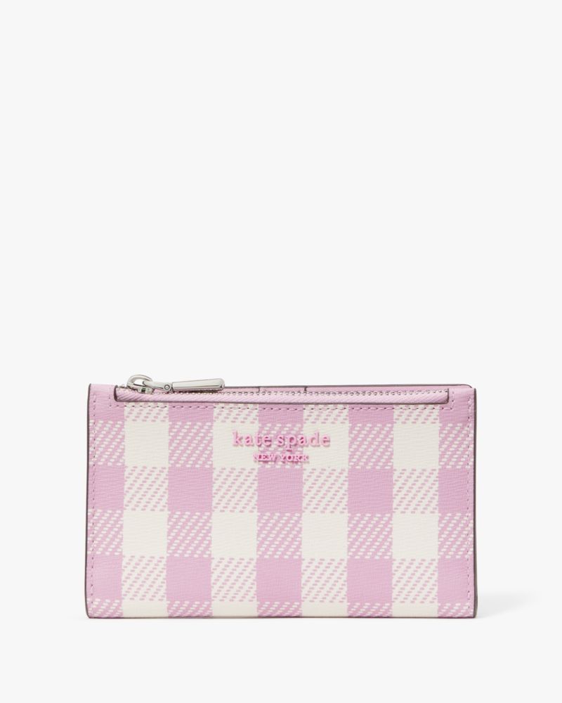 Kate Spade Morgan Gingham Field Small Slim Bifold Wallet In Pink