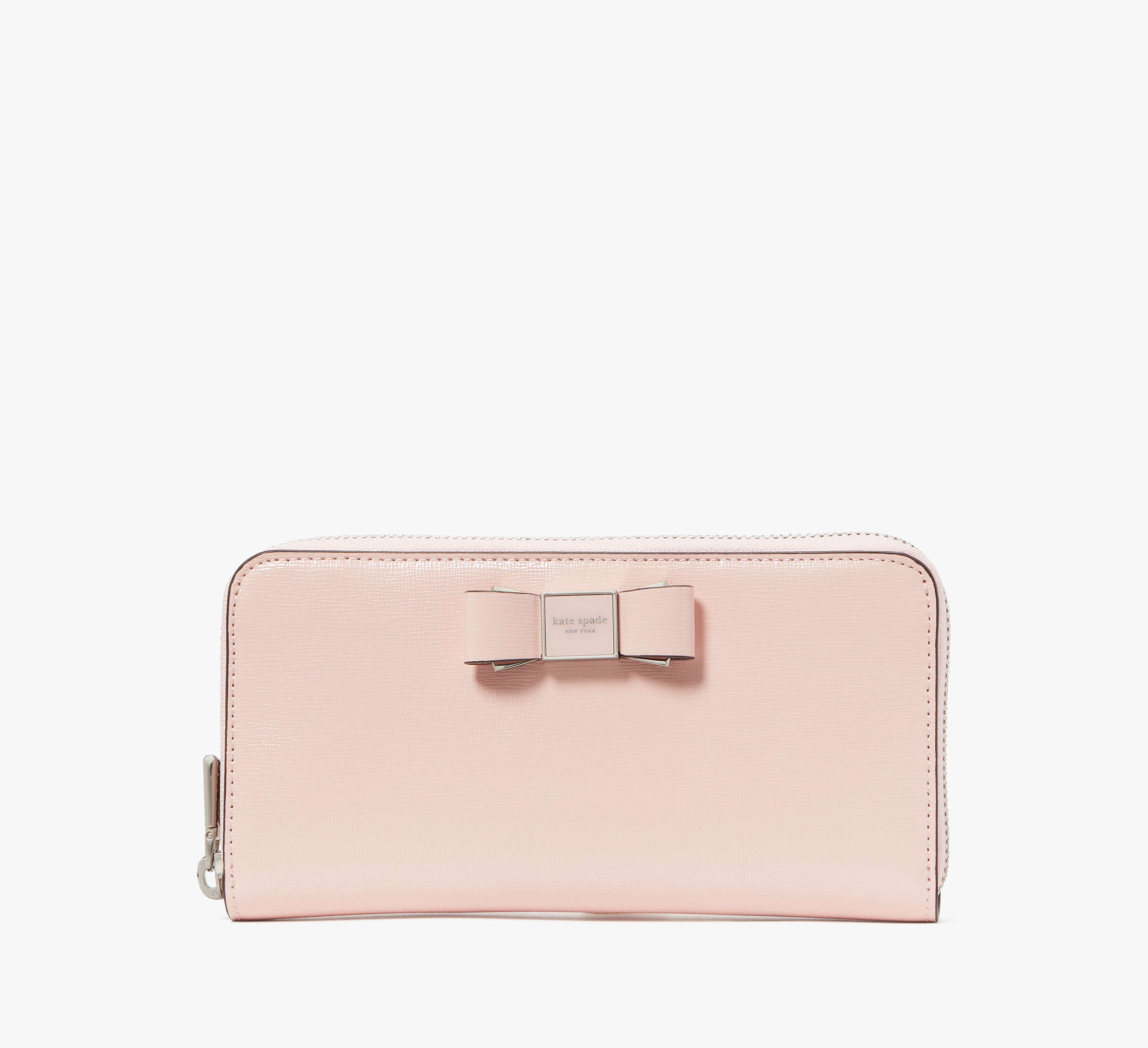 Kate Spade Morgan Bow Embellished Patent Leather Zip-around Wallet In Crepe Pink