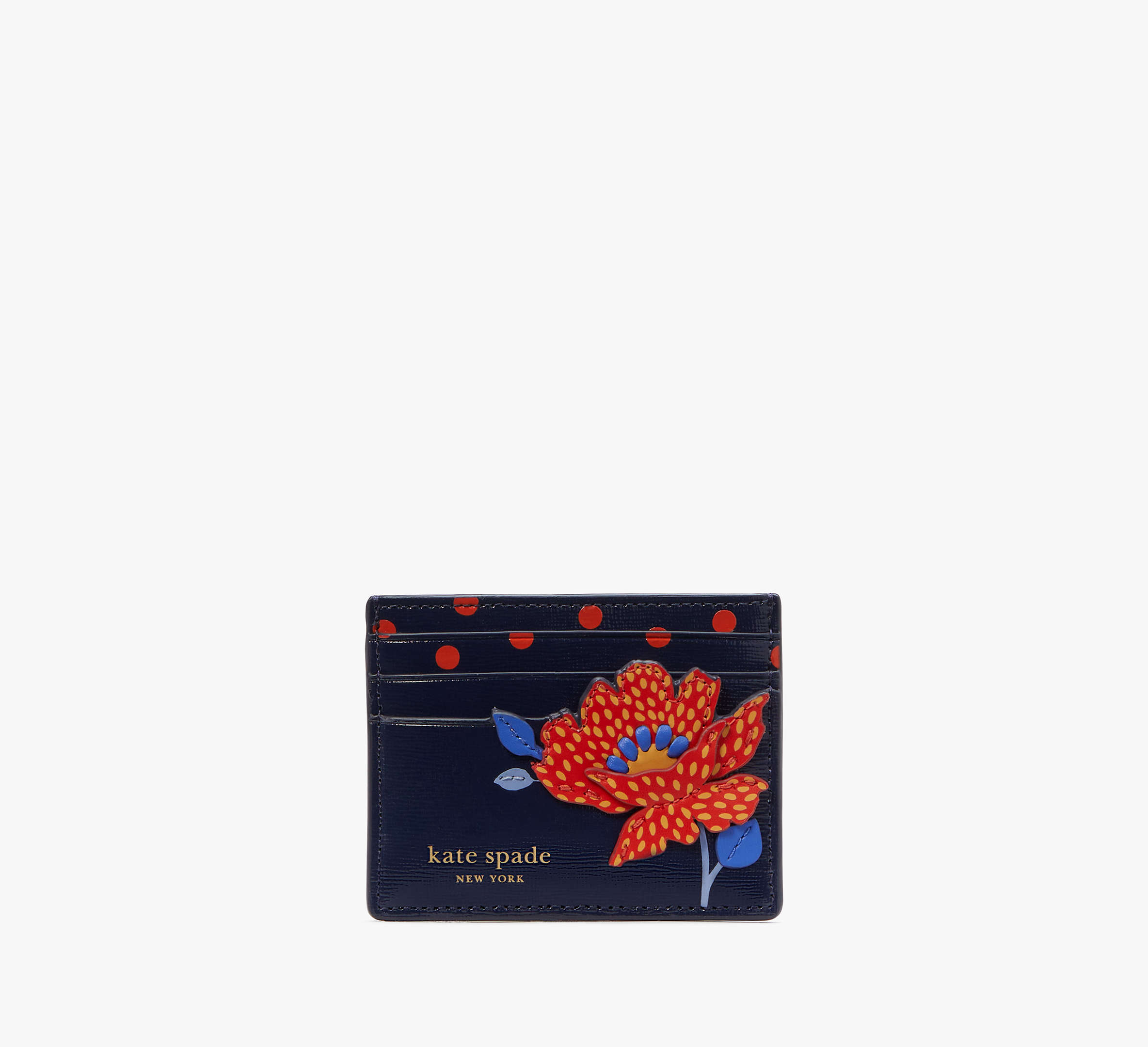 Kate Spade Dottie Bloom Flower Applique Leather Card Holder In Multi