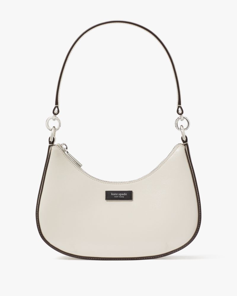 Shop Kate Spade Sam Icon Shiny Saffino Leather Small Convertible Crossbody In Parchment