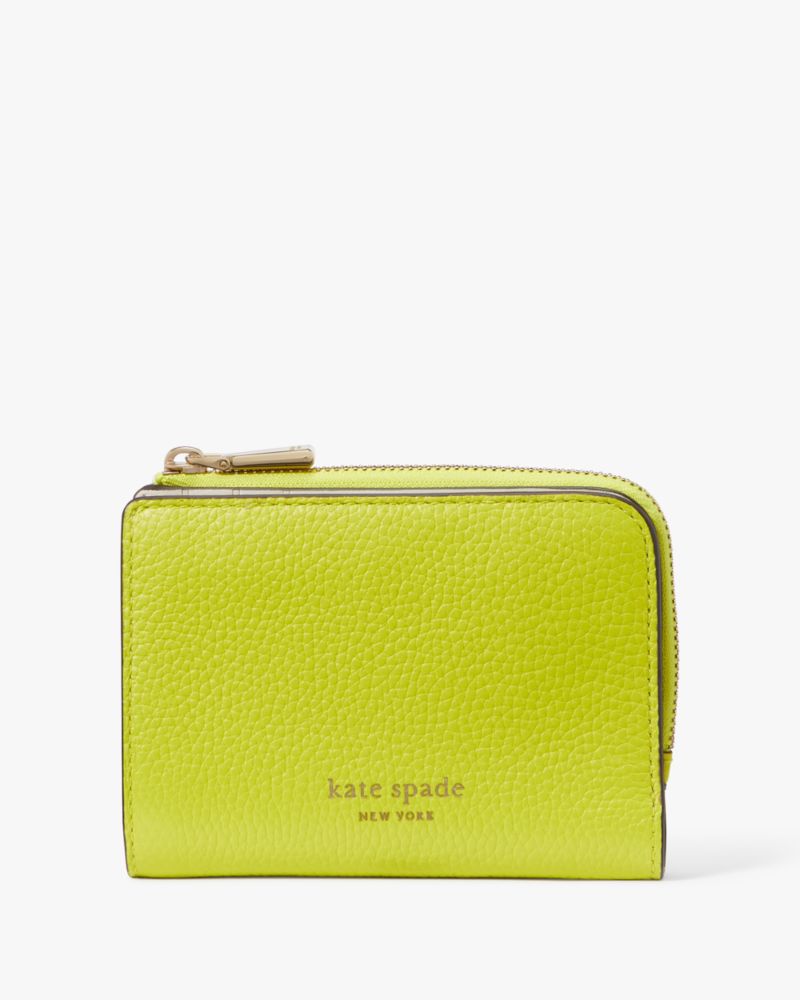 Shop Kate Spade Ava Colorblocked Pebbled Leather Zip Bifold Wallet In Wasabi