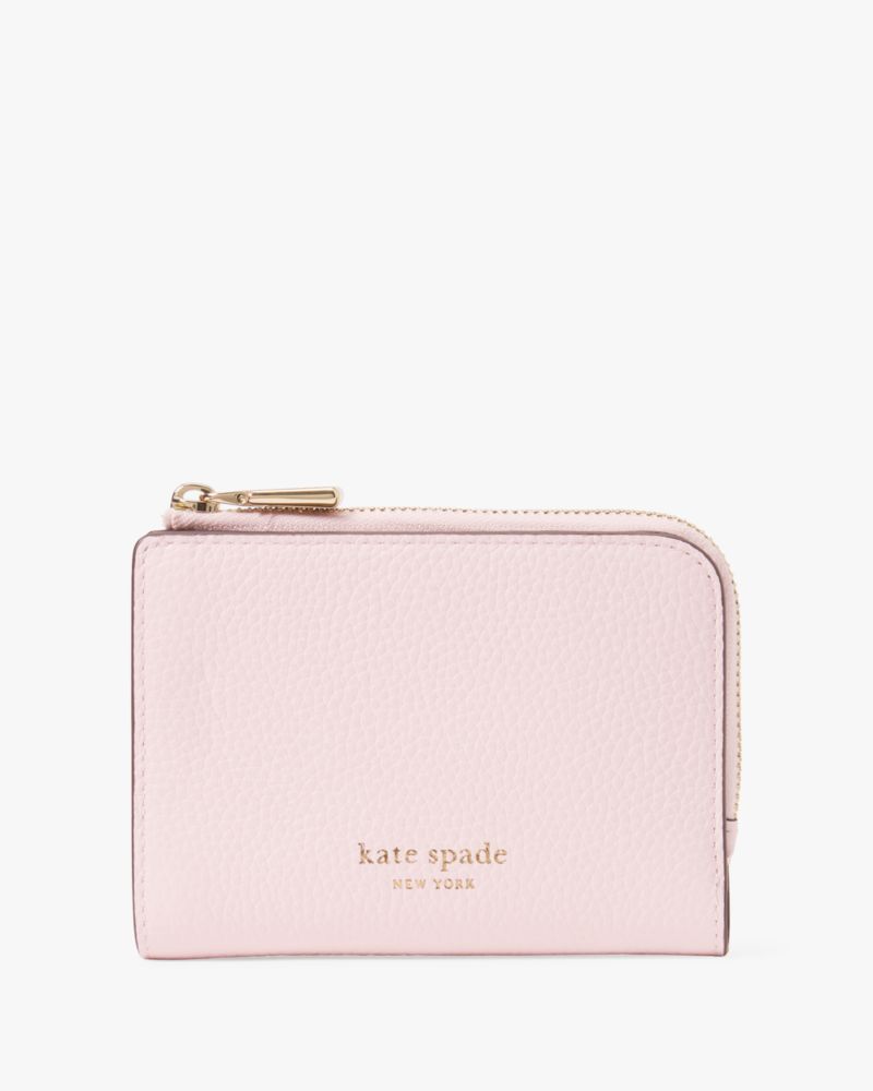 Shop Kate Spade Ava Colorblocked Pebbled Leather Zip Bifold Wallet In Shimmer Pink