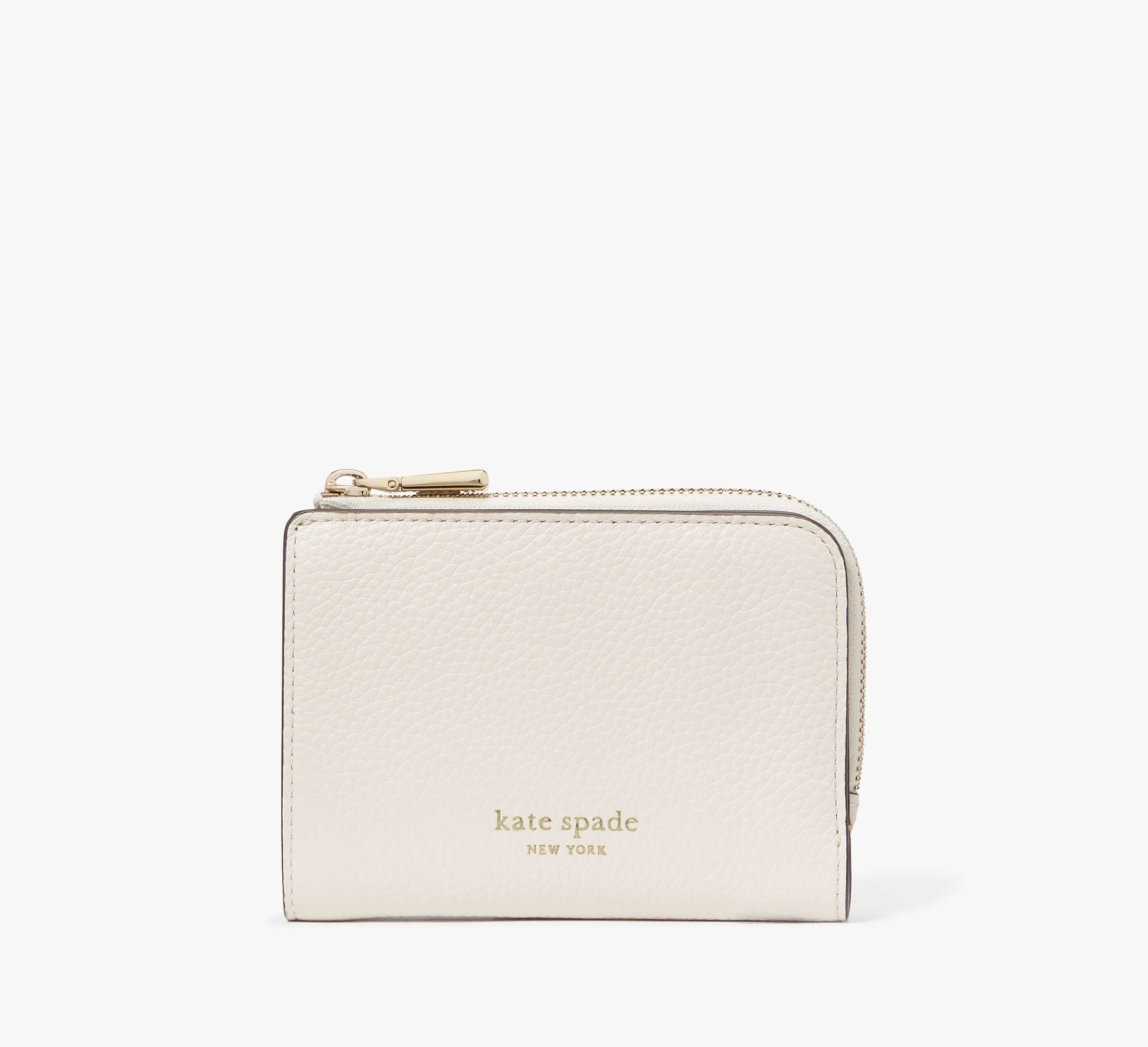 Kate Spade Ava Colorblocked Pebbled Leather Zip Bifold Wallet In White