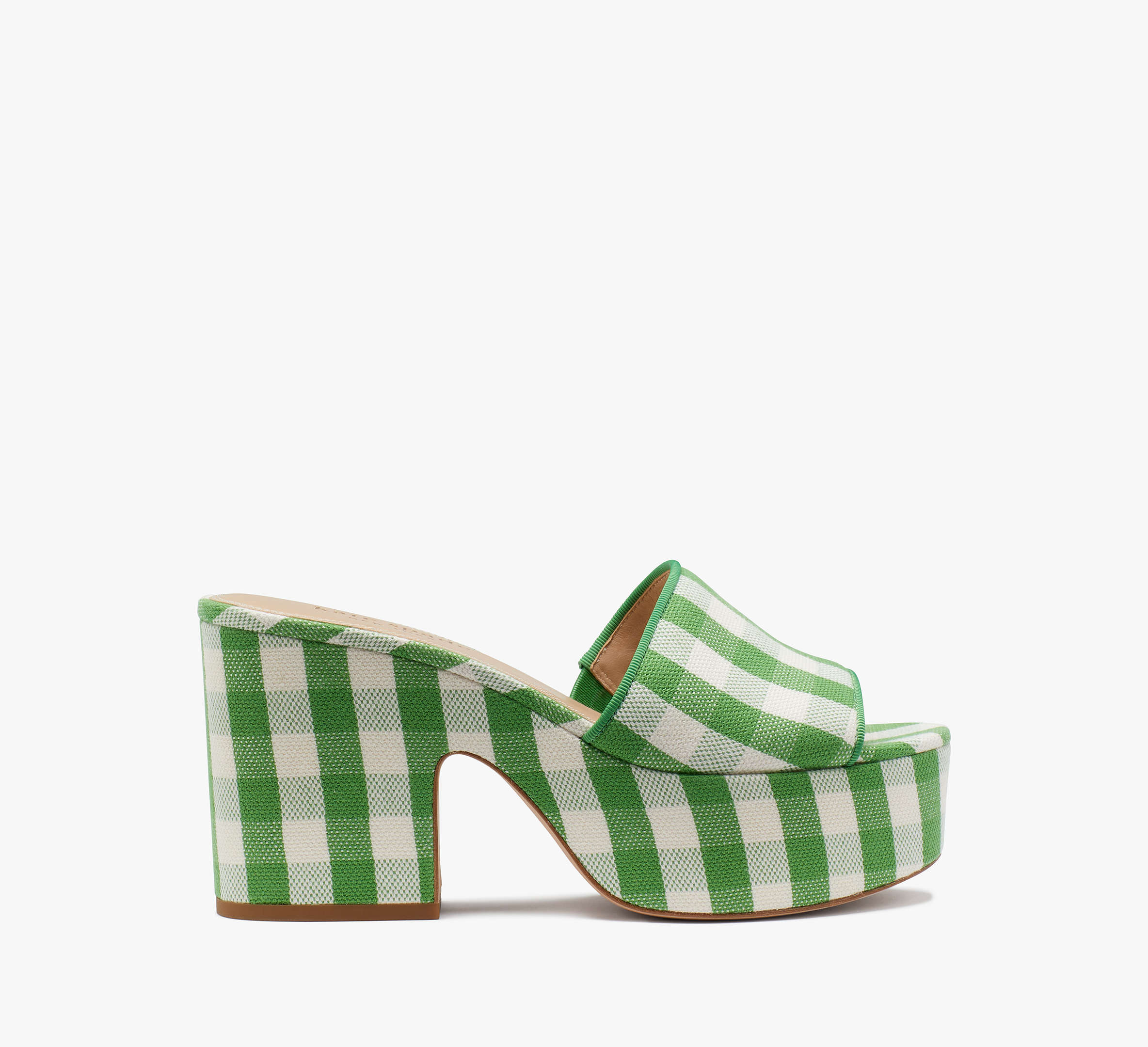 Shop Kate Spade Ibiza Gingham Sandals In Summit Green/cream