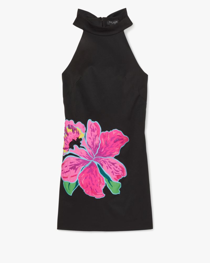 Shop Kate Spade Floral Appliqué Shift Dress In Black