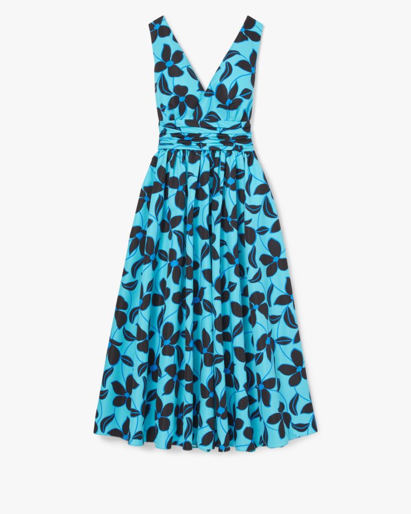 Shop Kate Spade Floral Vines V-neck Dress In Riviera Blue