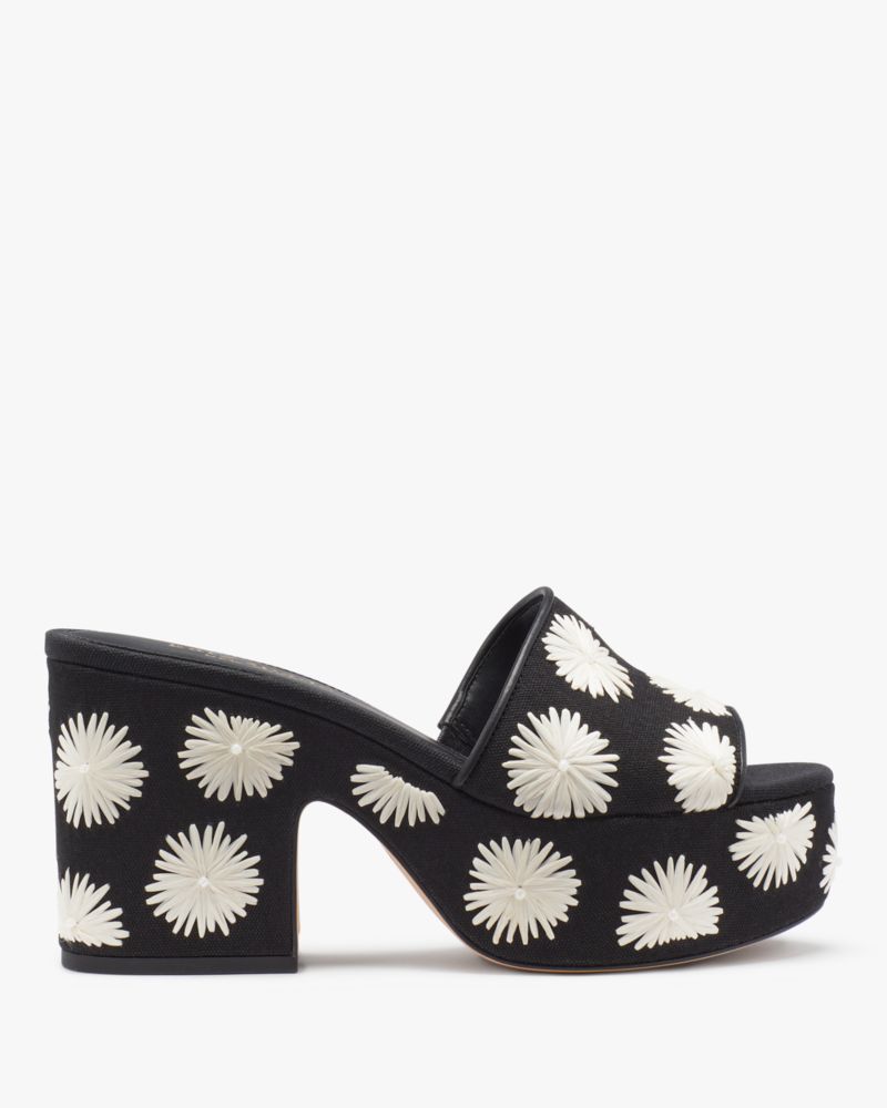 Shop Kate Spade Ibiza Pom Pom Floral Sandals In Black/cream