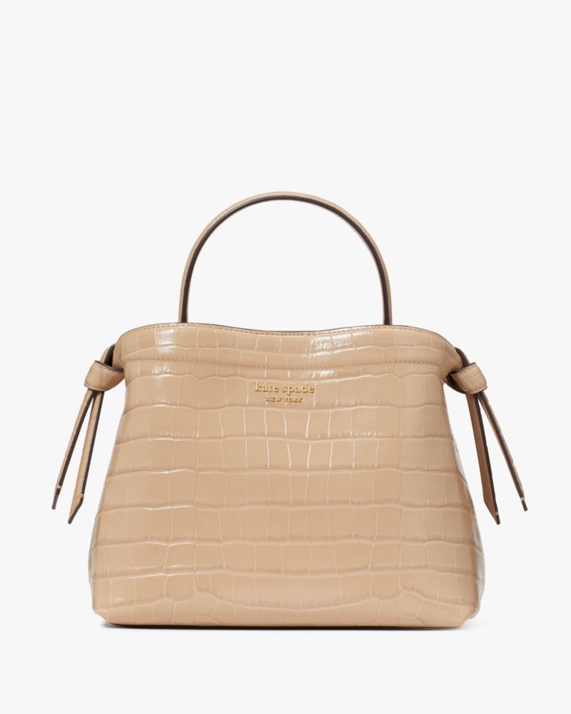 Kate Spade Knott Croc-embossed Medium Top-handle Bag In Cafe Au Lait