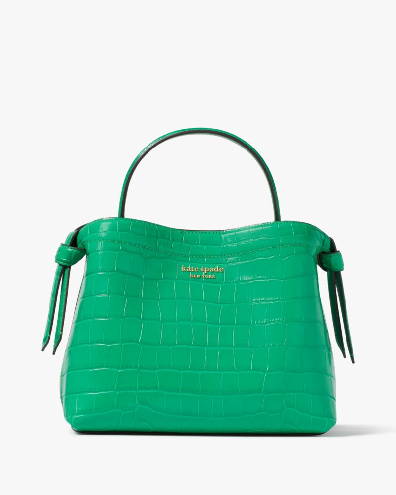 Shop Kate Spade Knott Croc-embossed Medium Top-handle Bag In Leafy Green