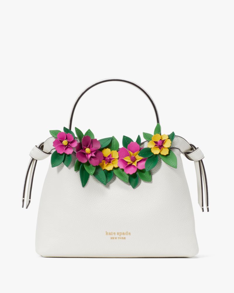 Kate Spade Knott Floral Applique Medium Top-handle Bag In White