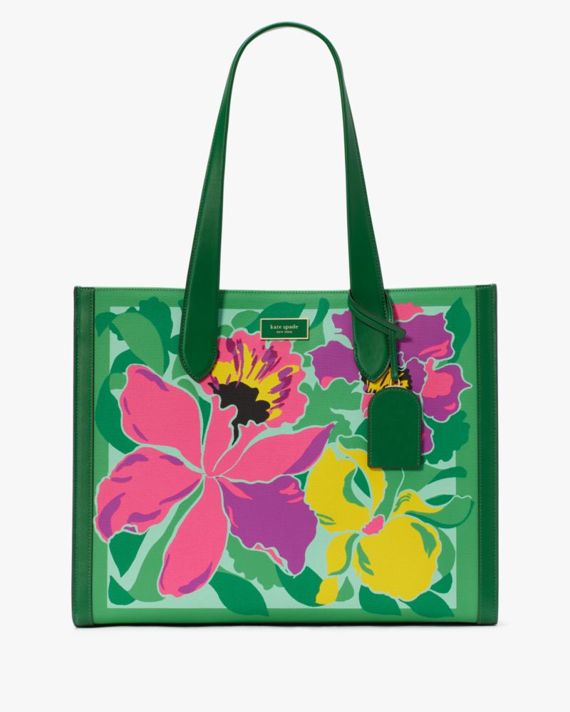 Shop Kate Spade Manhattan Orchid Bloom Canvas Over The Shoulder Tote In Watercress