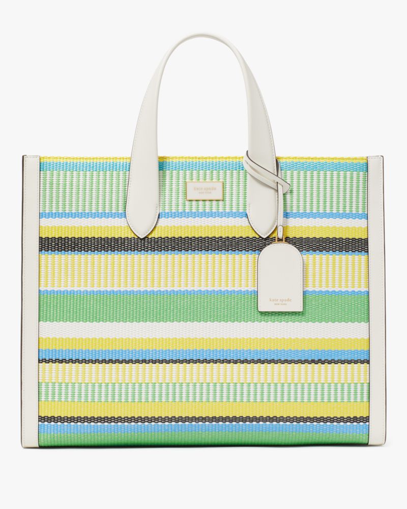 Shop Kate Spade Manhattan Striped Woven Straw Large Tote In Green