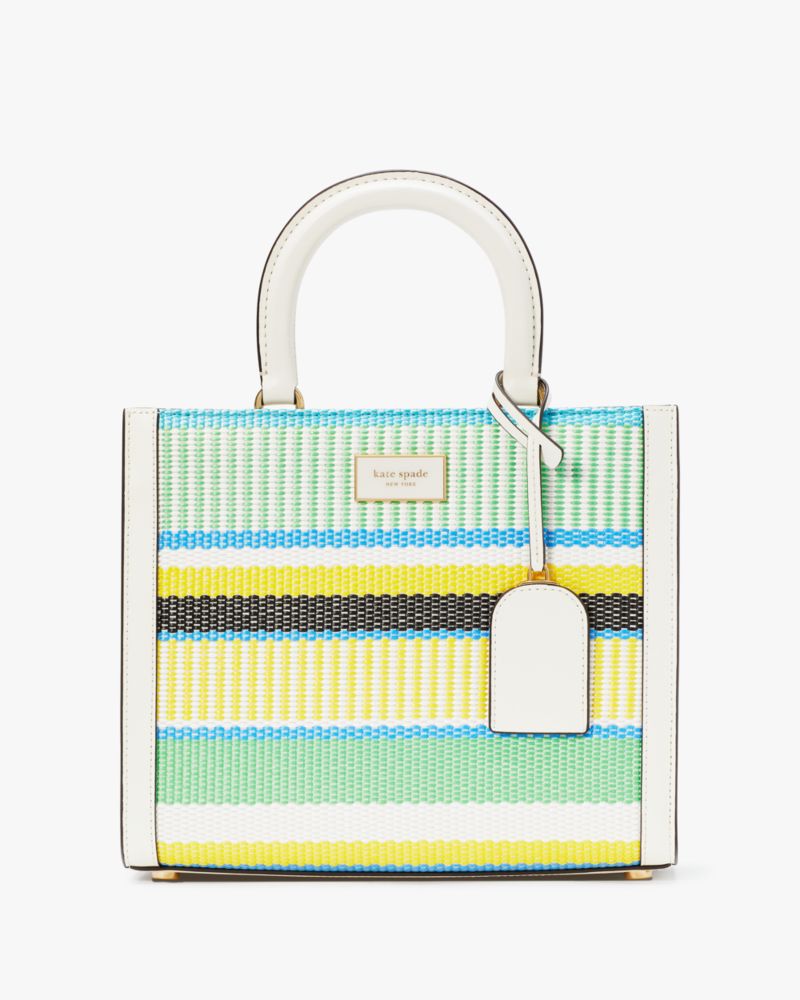 Shop Kate Spade Manhattan Striped Woven Straw Small Tote In Green