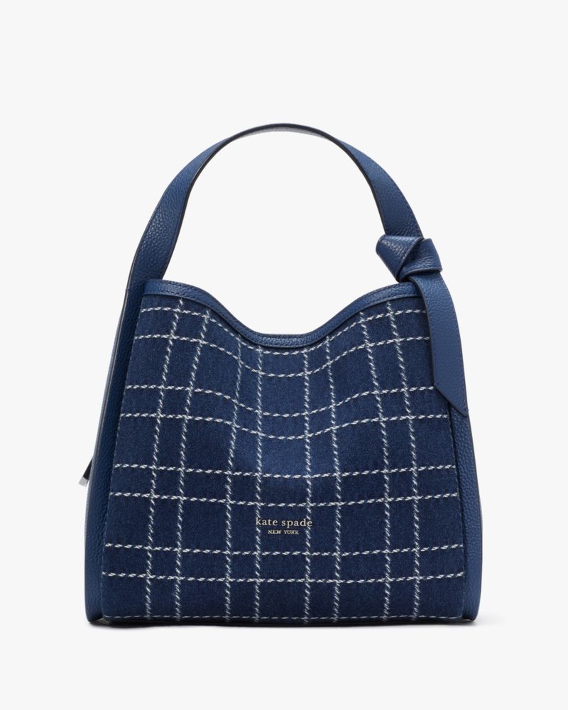 Knott Denim Check Medium Crossbody Tote