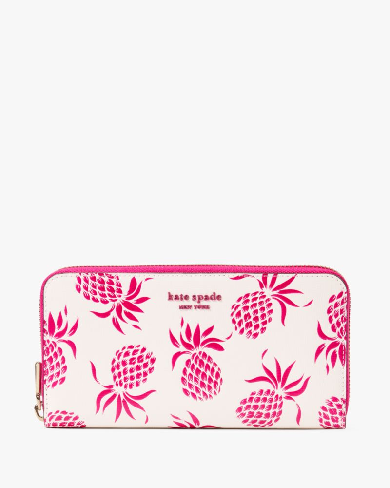 Shop Kate Spade Morgan Pineapple Embossed Zip Around Continental Wallet In Cream