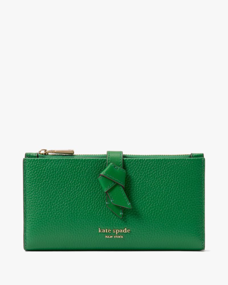 Shop Kate Spade Knott Zip Slim Wallet In Watercress