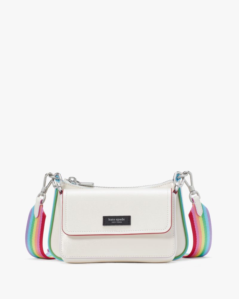 Kate Spade Double Up Rainbow Trim Crossbody In White