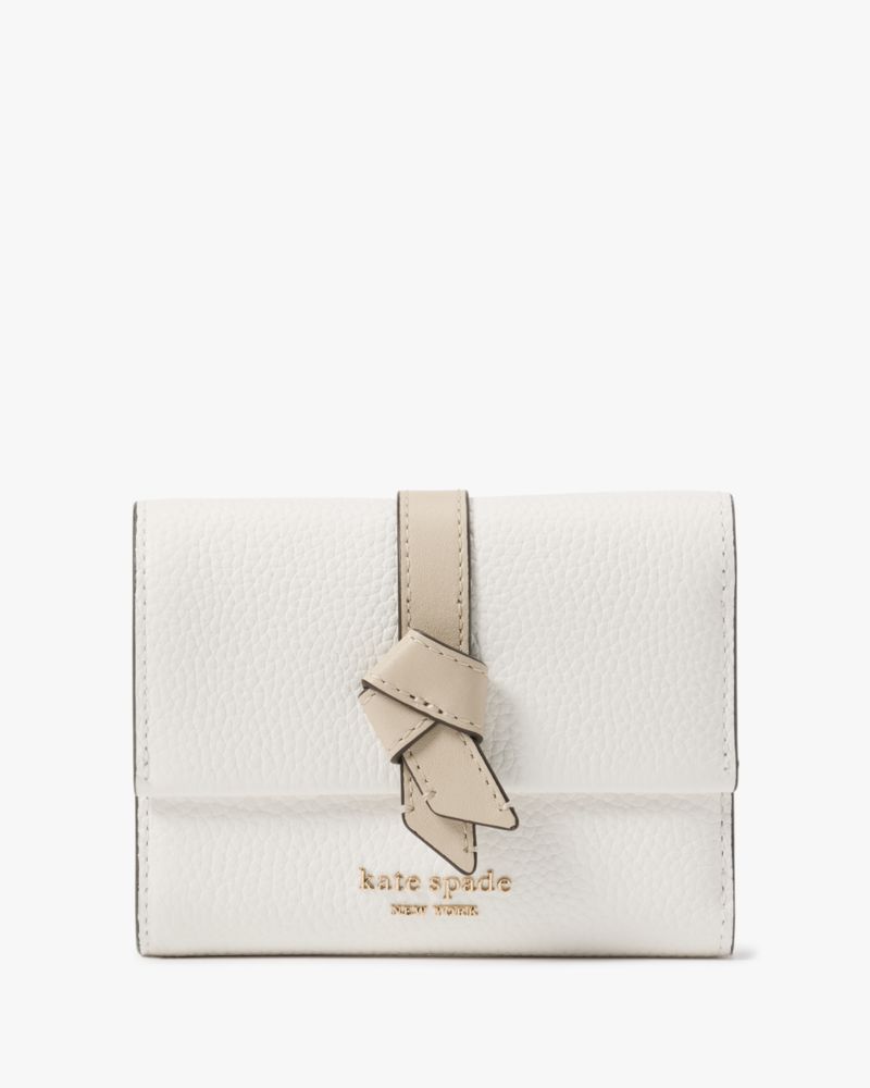 Shop Kate Spade Knott Colorblocked Small Compact Wallet In Light Cream