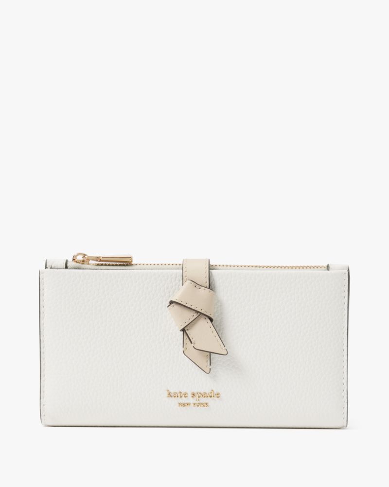 Shop Kate Spade Knott Colorblocked Zip Slim Wallet In Light Cream