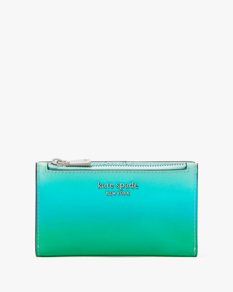 Shop Kate Spade Morgan Ombre Small Slim Bifold Wallet In Mint Liqueur